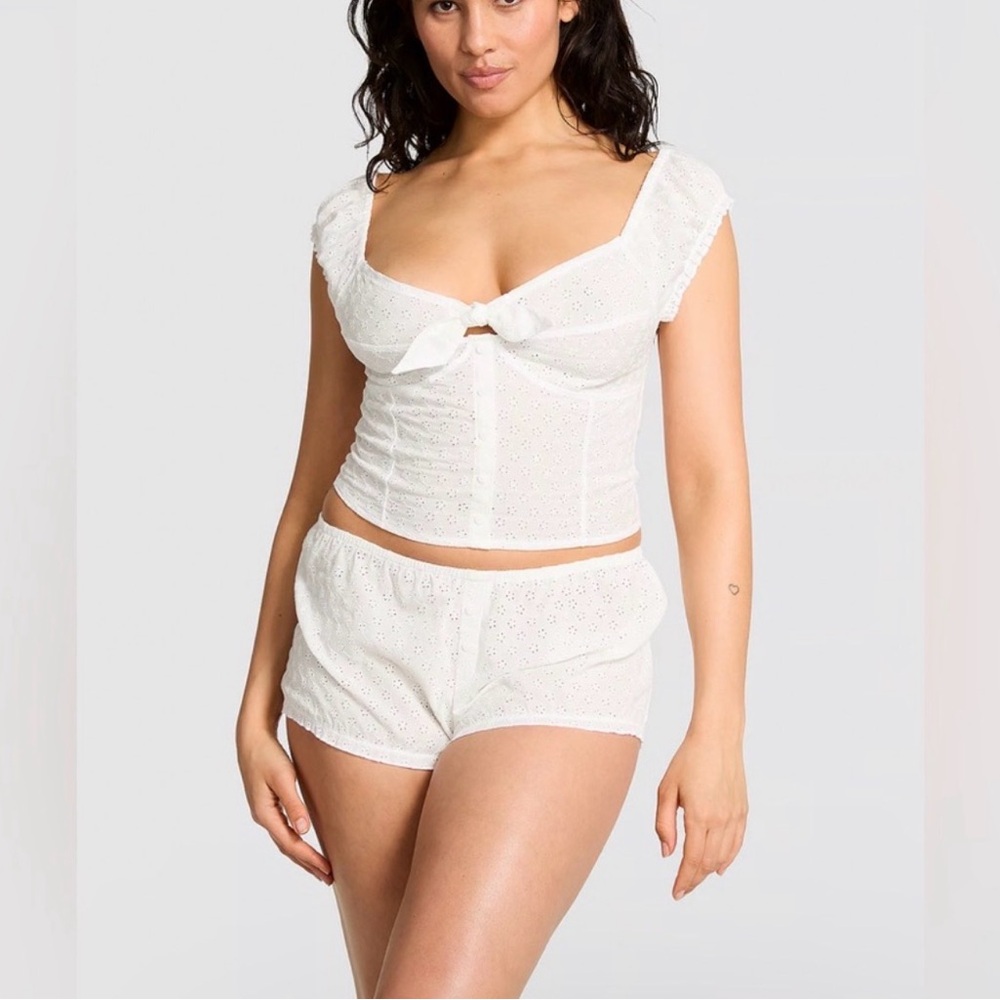 Pink Victoria secret White Eyelet  Lounge Shorts